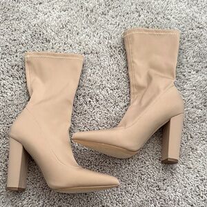 Chic Beige Heeled Boots for Women